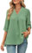 OUSIMEN Chemisier pour femme - Col en V - Élégant - Décontracté - Manches longues - Couleur unie, vert clair, M