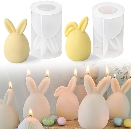 2 Stück Silikonform Ostern, Silikonformen Gießformen Ostern Kaninchen 3D Osterhase Gießformen Ostereier Kerzenformen Seifenform, für Kerzenherstellung Osterdeko Handwerk (A)