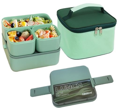 HASA zone Lunch Box Adults, Large 1800ML Bento Boxes Set with Bag/Utensils, Stackable Durable Leakproof Lunch Box with Fork & Spoon, Food Storage Box for Men Women Student School Office