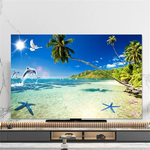 Hixingo Cubierta Antipolvo TV, Patrón Delfín 3D Cubierta Antipolvo Television Funda para Televisor Elástico Universal 32-80inch Protector de Televisión (Agua de mar,58-60inch)
