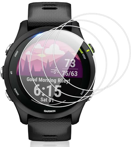 Vauki 4 Pièces Protection Écran pour Garmin Forerunner 255/255 Music 46mm Verre Trempé 9H Dureté Vitre Anti-Rayures HD Transparent Sans Bulles Film de Protecteur pour Garmin Forerunner 255/255 Music