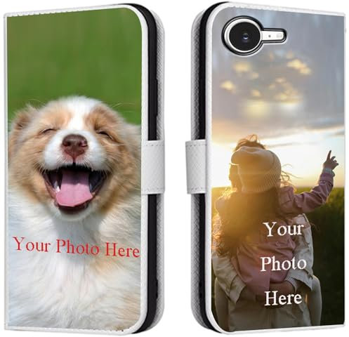 FortiCase Personalised Phone Case for iPhone SE 2020,PU Leather Flip Cover,with Card Slots,Holder Cases,Design Your Own Photo Image,Text Personalised Case - White-LN4