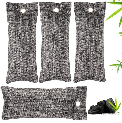 Editbar Lot de 4 sachets de charbon actif contre les odeurs de chaussures - Désodorisant au charbon de bambou pour baskets - Réutilisables - Absorbeur d'odeurs au charbon actif pour pieds transpirants