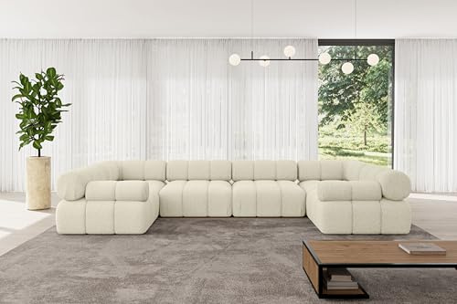 ALTDECOR Modulares Sofa Ecksofa in U-Form Corner modular Sofa Eckcouch Couch Wohnlandschaft Cauchsofa Polstersofa Birno-U2-380x190x70 cm Beige