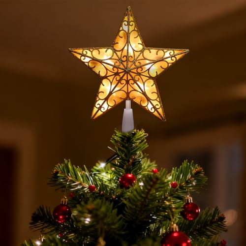 Weihnachtsbaum Spitze Christbaumspitze Stern Weihnachtsbaumspitze Stern LED Weihnachtsstern Beleuchtet Christmas Tree Top für Feiertagsdekoration Oder Heimdekoration(Golden)