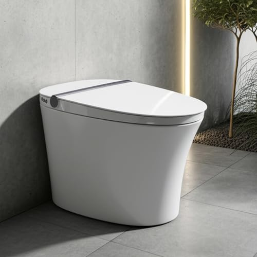 AQUATIZ Inodoro con asiento preliminarmente húmedo y calentado, inodoro inteligente alargado de una pieza con agua tibia, tapa de cierre lento y tanque de agua integrado, fácil instalación