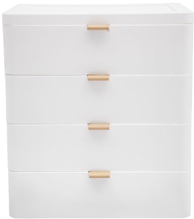 Rechteckig Weiß Tischplatte Schreibtisch-Aufbewahrungsbox,Schreibtisch-Organizer Mit Schublade,4 Schubladen Schubladen-Organizer,Konvexe Kanten,Runde Ecken,für Bücher, Schmuck, Kosmetik, Snacks