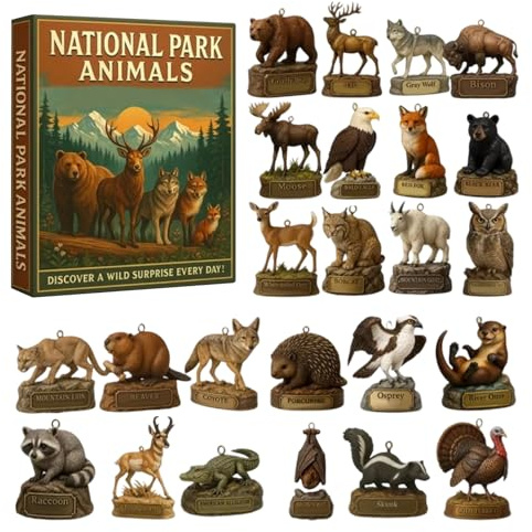 Weihnachts-Countdown aus Nationalparks | Acryl 2D 24-teilig Tierdekorationen | Anhänger Weihnachtskalender | für Männer Frauen Erwachsene Pflege des Kopfleders Effekt Volumen-Reinigung M