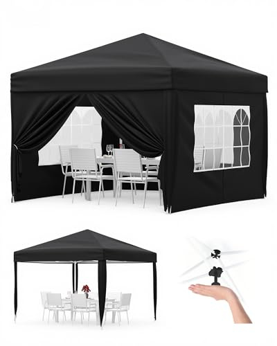 Faltpavillon 3x3 m wasserdicht stabil mit 4 Seitenwänden – Pop up Pavillon faltbar aus 420D Oxford, UV-Schutz 50+, 3-Fach höhenverstellbar, Partyzelt mit Tragetasche für Garten & Outdoor Schwarz