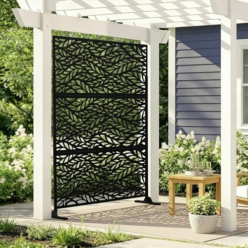 casa.pro Trennwand and Raumteiler 180 x 120 cm Sichtschutz Outdoor Indoor Raumtrenner Terrasse Balkon verzinkter Stahl Paravent Schwarz