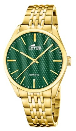 Lotus Herrenuhr Analog aus Edelstahl 316L Goldfarben | Klassisch und Elegant, Widerstandsfähiges Mineralglas 5 ATM, Quarzwerk 19066/4 Minimalist