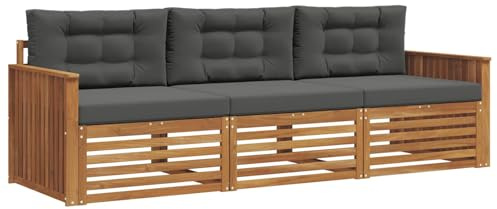 vidaXL Outdoor-Sofagarnitur mit Kissen 3 pcs Natur und Anthrazit, Garten, modernes Ecksofa, belastbare Gartenmöbel, Lounge für Terrasse, ideales Set für Balkon