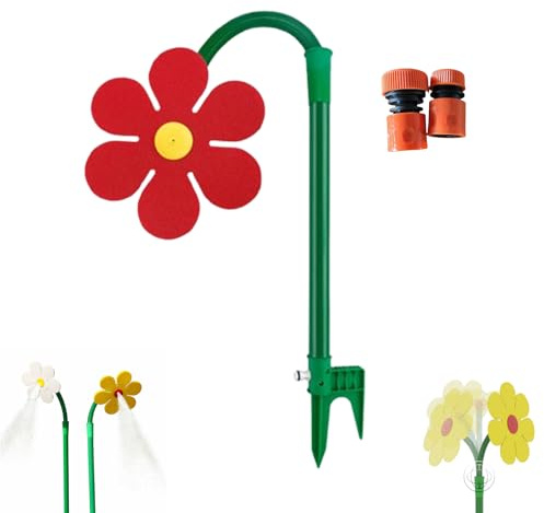 Sprinkler, Wassersprinkler Outdoor mit Wasseranschluss, 360° Tanzende Blume Rasensprinkler, Lustiges Garten-Bewässerungswerkzeug (Rot)