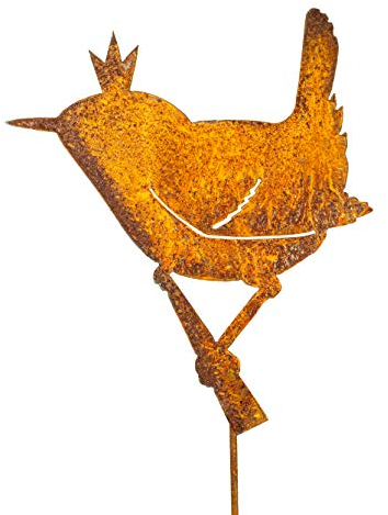 Blümelhuber Gartenstecker Rost Zaunkönig Deko Vogel - Edelrost Gartendeko Vintage Blumenstecker aus Metall - Vogel Deko Garten Stecker - Schöne Outdoor Deko für Garten, Balkon oder Terrasse