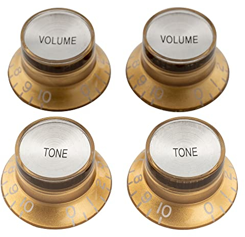 Musiclily Pro Metrische Gitarre Knöpfe Potiknöpfe Top Hat Bell Knobs 2 Volume 2 Tone Set für Epiphone LP SG Style E-Gitarre, Gold mit Silber Metalleinlage