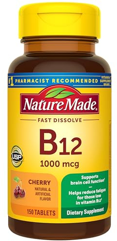 Nature Made Vitamin B12 1000 mcg, Easy to Take Vitamin B12 Sublingual Tablets for Energy Metabolism Support, 150 Sugar Free Fast Dissolve Tablets, 150 Day Supply