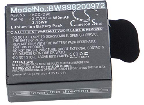 vhbw 1x Batterie Compatible avec AEE Lyfe Silver, Titan, S72 caméra de Sport, Appareil Photo (850mAh, 3,7V, Li-ION)