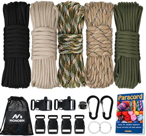 MONOBIN 550 Paracord Kits - 5Colors 20ft Parachute Cord Combo für Armband Making, Paracord Bulk Supplies für die Herstellung von Lanyards, Hundehalsband
