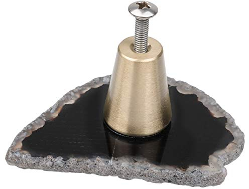 KYEYGWO 4 Stück Schwarz Unregelmäßig Achat Scheiben Möbelknöpfe mit Schraube, Messing Schubladenknöpfe Dekoration Kommodenknöpfe Schrankknöpfe Garderobe Ziehgriff