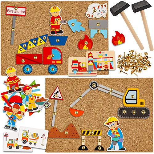 alles-meine.de GmbH XXL Set - Hammerspiel - 329 Teile - Modellwahl - Baustelle & Feuerwehr Auto/für Kinder - Klopfspiel Nagelspiel - Hämmerchenspiel - Nagel Hammer Holz bunt - ..