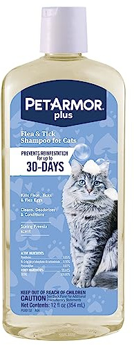 PetArmor Plus Flea and Tick Shampoo for Cats, Kills and Prevents Against Fleas and Ticks, Spring Freesia Scent, 12 fl. oz.