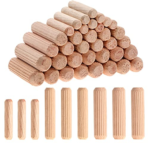 Kinsinder 650 Stück Holzdübel Set, Dübel Holz, Holzdübel 6mm 8mm 10mm, Holzstifte Dübel Set, Riffeldübel Buche Holz Dübel für Möbel Professionelle Tischler DIY und Bastelprojekte