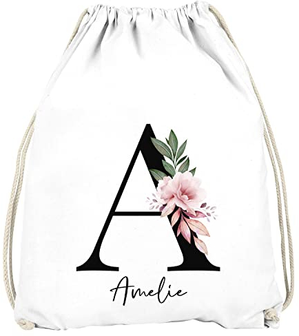 SpecialMe® Kinder Turnbeutel personalisiert Buchstabe Monogramm Initiale personalisierte Geschenke Mädchen Jungen weiß Unisize