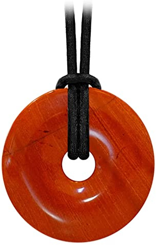 Kaltner Präsente Edelstein Halskette mit Anhänger/Jaspis Rot/Lederband mit Donut Anhänger/Hochwertiger Edelsteinanhänger mit Lederkette/Ø Edelsteindonut 30 mm