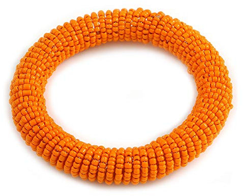 Avalaya Glass Bead Roll Stretch Bracelet/Orange/Adjustable
