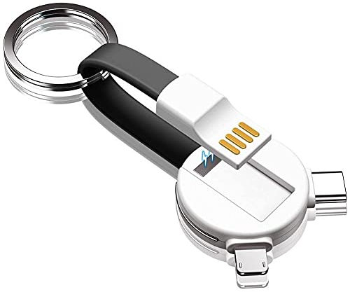 Ayrsjcl 3-in-1 Keychain Charger Usb Charging Cable Multi Short Fast Charging Cord Magnetic Portable Keyring Cable for Smartphones