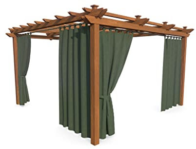 HOME DEKO Terrassenvorhang, Wasserdichter Gartenvorhang für Terrasse, Balkon, Pergola & Pavillon, Schlaufen mit Klettverschluss, Schutz vor Sonne, Regen & Wind, Olive, 240 x 155 cm, 2 Stück