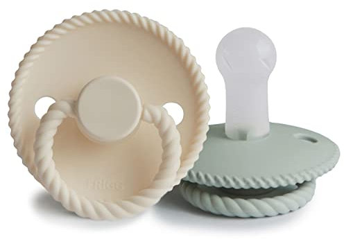 FRIGG Rope Confezione da 2 ciucci | Ciuccio in silicone | Senza BPA | Prodotto in Danimarca | Tettarella simmetrica a ciliegia | (Cream/Sage, Taglia 2 (6-18 Mesi))