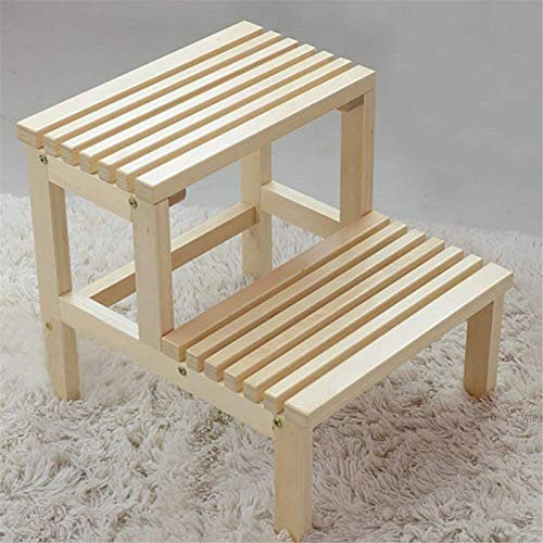 FALIYORS Tragbarer Tritthocker 2-stufiger Leiterhocker Massivholz-Treppenhocker Schuhbank Badewanne Holzfass-Fußstütze Hocker Double Layer Climb High Pedal Hocker