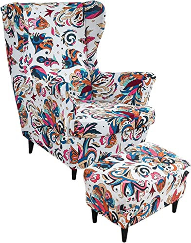 AQIGR 2 Teilig Ohrensessel Überzug Mit Ottomane Schonbezug Stretch Sessel Überwürfe Ohrensesselbezüge Bezug Sesselhusse Tiger Stuhlbezug (Color : #22)