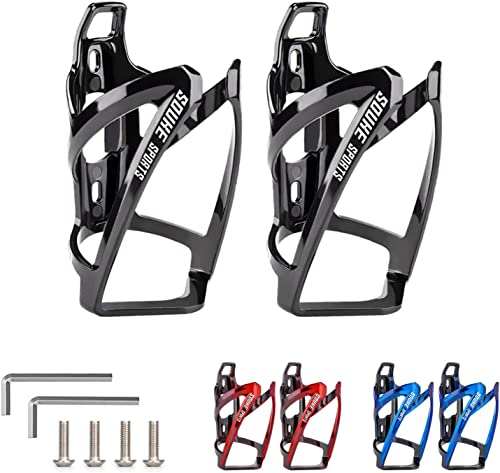 Souke Sports Bike Water Bottle Cage,2 Pack Lightweight and Sturdy Bicycle Bottle Holder for Road and Mountain Bikes,Black