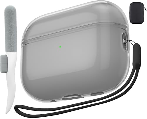 Valkit Schutzhülle für AirPods Pro (2./1. Gen) mit Reinigungsset | Vergilbungsfrei, Kristallklar, Weiche, TPU Material, Silikon-Trageschlaufe, Aufbewahrungstasche, Kabelloses Laden