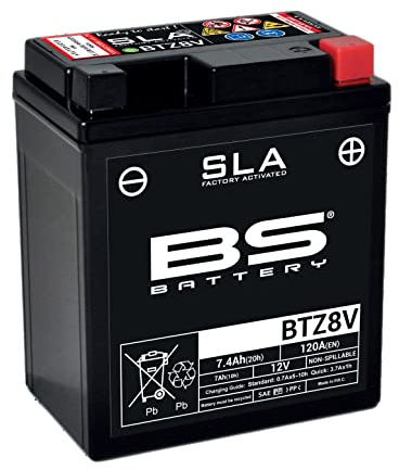 Batteria moto BS SLA BTZ8V (YTZ8V) AGM - Senza manutenzione - 12 V 7 Ah - Dimensioni: 113 x 70 x 130 mm compatibile con YAMAHA Xmax 300 2016-2020