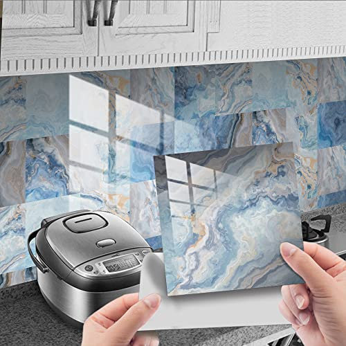 HORIWE Tile Stickers Marble Adhesive Tile Art Wall Decal Sticker DIY Kitchen Bathroom Backsplash Home Decor PVC Waterproof Oil Proof New 4x4 Inches 20pc