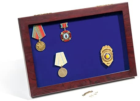 Leuchtturm 367505 Vitrine Militaria - Präsentationsvitrine mit Glasdeckel und Flexibler Anordnung - Mahagoni