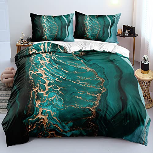 Luofanfei Bettwäsche Marmor Optik 200x200 Grüne Golden 3D Effekt Abstracte Motiv Marmor Bettwäsche Set Muster Aesthetic Microfaser Luxus Modern Gedruckt Bettbezug Doppelbett Set 200 200