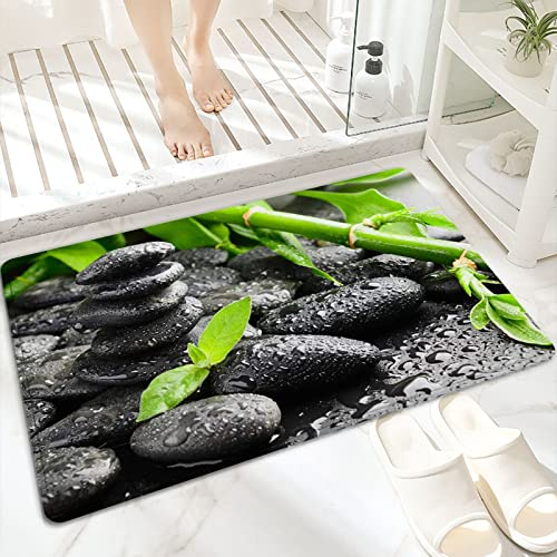 Badematte, rutschfest Waschbar Badezimmerteppich 60x100 cm,Schwarze Zen-Steine und Pflanze im Wasserhinte,Badvorleger mit Wasserabsorbierenden, Weichen Mikrofasern für Badewanne, Dusche und Badezimmer