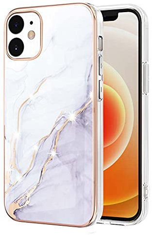 IMIRST Basic Case Compatiable with iPhone 12/12 Pro IMD Soft TPU Silicone Bumper Matte Marble Scratch-Resistant Slim Protective Phone Case Back Cover for Apple iPhone 12/12 Pro,YBI White