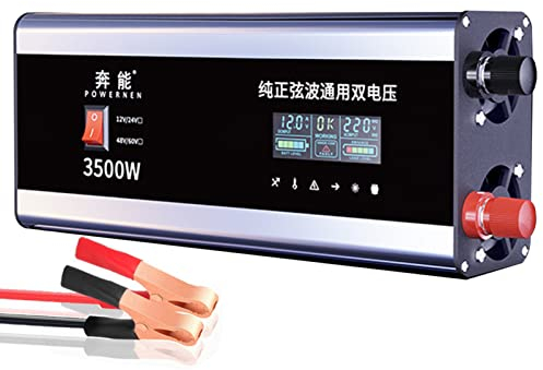 Inversor 12V/24V,48V/60V 220V Onda Pura Convertidor de Corriente con Mando USB para Coche Placa Solar Sistema de Aislamiento Galvanico,12V/24V-3500W
