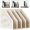 Deli A4 File Holder Folding Bookshelf,1 Year Warranty,4 Vertical Compartments magazine file holder,Desk Organizer Document Folder for Office Organization and Storage (beige)
