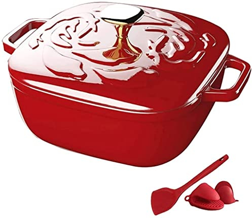 Keramik-Kochtopf, gesunder Topf, Kochtopf, Kasserollen, emaillierter Schmortopf, quadratischer Schmortopf, Gusseisen-Kochgeschirr mit Edelstahlknopf, Antihaft-Feuertopf zum Kochen und Backen, rot