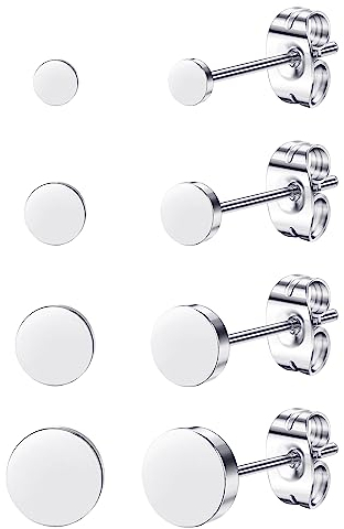 YADOCA 4 Paare G23 Titanium Ohrstecker Hypoallergen für Damen Herren Mädchen Silber Ohrstecker Runde Scheibe Ohrringe für Empfindliche Ohren 2/3/4/5mm