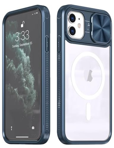 Rdyi6ba8 Clair Coque pour iPhone 11, Transparente Étui [Ne Jaunit Jamais] Protection de la Caméra Étui avec Coulisse Cache Objectif pour iPhone 11 - Bleu