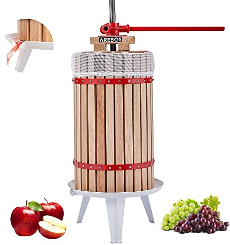 AREBOS Fruit Press 30 L, Manual Juicer, Berry Press with Press Cloth, Pressure Plate and Metal Spindle, For All Types of Juice and Vegetables