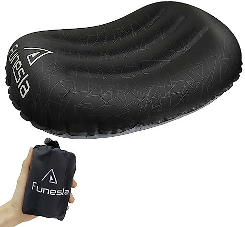 Funesla Ultralight Inflatable Camping Pillow, Compact Anti-Slip Inflatable Pillow for Camping Travel Backpacking Beach Fishing, Small Blow Up Pillow for Adults Kids -Ultra 2.0 Black