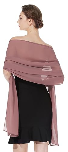 BEAUTELICATE Châle Étole En Mousseline De Soie Écharpe Foulard Léger Pour Mariage D’été Soirée Cérémonie Femme Mariée Demoiselles d'honneur(Taille Plus - Cinnamon Rose)